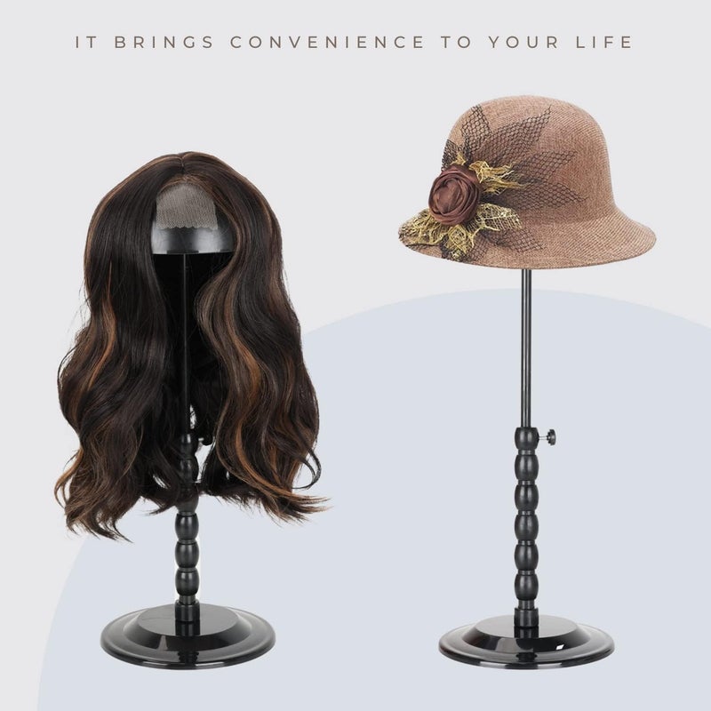 lightmay Wig Stand - Plastic Wig Stand 2 Packs Portable Foldable Wig Hat with Velvet Cover Holder Height Adjustable (12-18.8 Inches) Easy to Install Support Wig Display Stand (Black) - Image 5
